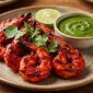 Tandoori prawns with mint and coriander sauce